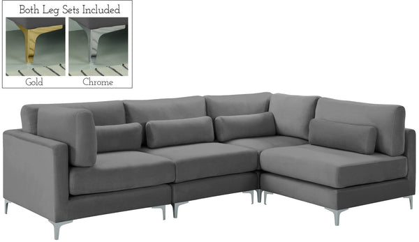 Julia Velvet / Engineered Wood / Metal / Foam Contemporary Grey Velvet Modular Sectional (4 Boxes) - 108.5" W x 71" D x 33" H