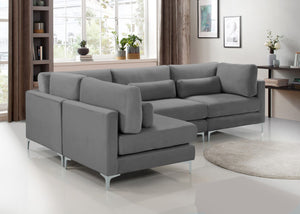 Julia Velvet / Engineered Wood / Metal / Foam Contemporary Grey Velvet Modular Sectional (4 Boxes) - 108.5" W x 71" D x 33" H