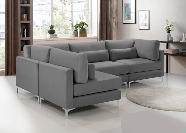Julia Velvet / Engineered Wood / Metal / Foam Contemporary Grey Velvet Modular Sectional (4 Boxes) - 108.5" W x 71" D x 33" H