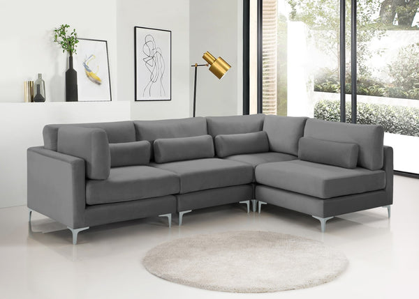 Julia Velvet / Engineered Wood / Metal / Foam Contemporary Grey Velvet Modular Sectional (4 Boxes) - 108.5" W x 71" D x 33" H