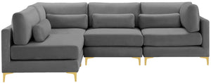 Julia Velvet / Engineered Wood / Metal / Foam Contemporary Grey Velvet Modular Sectional (4 Boxes) - 108.5" W x 71" D x 33" H