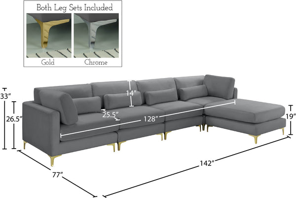 Julia Velvet / Engineered Wood / Metal / Foam Contemporary Grey Velvet Modular Sectional (5 Boxes) - 142" W x 77" D x 33" H