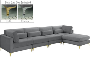 Julia Velvet / Engineered Wood / Metal / Foam Contemporary Grey Velvet Modular Sectional (5 Boxes) - 142" W x 77" D x 33" H
