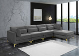 Julia Velvet / Engineered Wood / Metal / Foam Contemporary Grey Velvet Modular Sectional (5 Boxes) - 142" W x 77" D x 33" H