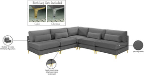 Julia Velvet / Engineered Wood / Metal / Foam Contemporary Grey Velvet Modular Sectional (5 Boxes) - 104.5" W x 112.5" D x 33" H