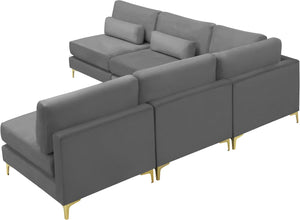 Julia Velvet / Engineered Wood / Metal / Foam Contemporary Grey Velvet Modular Sectional (5 Boxes) - 104.5" W x 112.5" D x 33" H