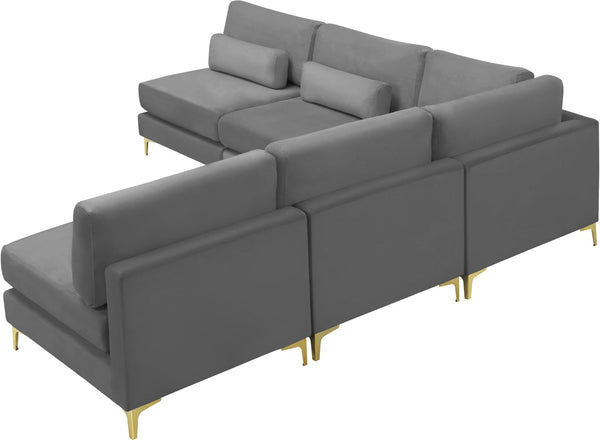 Julia Velvet / Engineered Wood / Metal / Foam Contemporary Grey Velvet Modular Sectional (5 Boxes) - 104.5" W x 112.5" D x 33" H