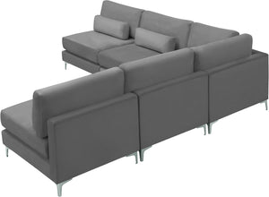 Julia Velvet / Engineered Wood / Metal / Foam Contemporary Grey Velvet Modular Sectional (5 Boxes) - 104.5" W x 112.5" D x 33" H