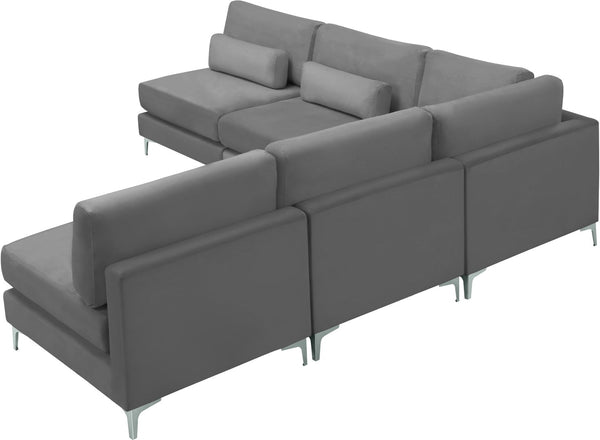 Julia Velvet / Engineered Wood / Metal / Foam Contemporary Grey Velvet Modular Sectional (5 Boxes) - 104.5" W x 112.5" D x 33" H