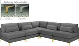 Julia Velvet / Engineered Wood / Metal / Foam Contemporary Grey Velvet Modular Sectional (5 Boxes) - 104.5" W x 112.5" D x 33" H