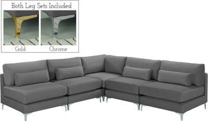 Julia Velvet / Engineered Wood / Metal / Foam Contemporary Grey Velvet Modular Sectional (5 Boxes) - 104.5" W x 112.5" D x 33" H