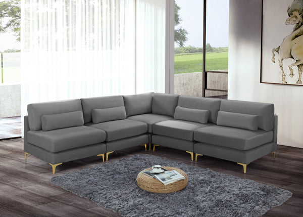 Julia Velvet / Engineered Wood / Metal / Foam Contemporary Grey Velvet Modular Sectional (5 Boxes) - 104.5" W x 112.5" D x 33" H