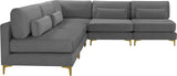 Julia Velvet / Engineered Wood / Metal / Foam Contemporary Grey Velvet Modular Sectional (5 Boxes) - 104.5" W x 112.5" D x 33" H