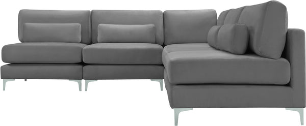 Julia Velvet / Engineered Wood / Metal / Foam Contemporary Grey Velvet Modular Sectional (5 Boxes) - 104.5" W x 112.5" D x 33" H