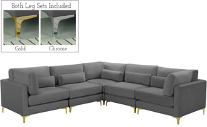 Julia Velvet / Engineered Wood / Metal / Foam Contemporary Grey Velvet Modular Sectional (5 Boxes) - 108.5" W x 112.5" D x 33" H
