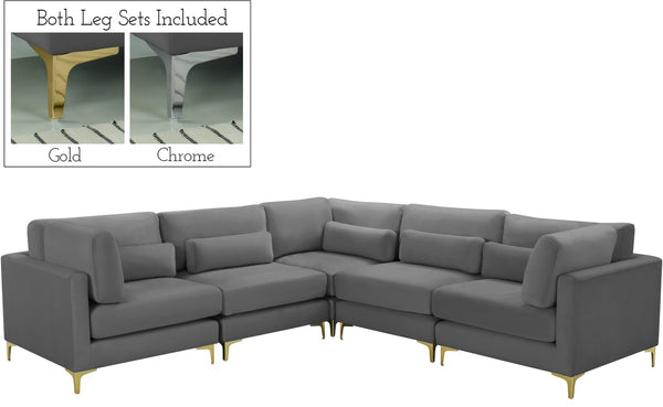 Julia Velvet / Engineered Wood / Metal / Foam Contemporary Grey Velvet Modular Sectional (5 Boxes) - 108.5" W x 112.5" D x 33" H