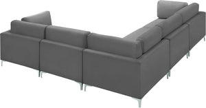 Julia Velvet / Engineered Wood / Metal / Foam Contemporary Grey Velvet Modular Sectional (5 Boxes) - 108.5" W x 112.5" D x 33" H