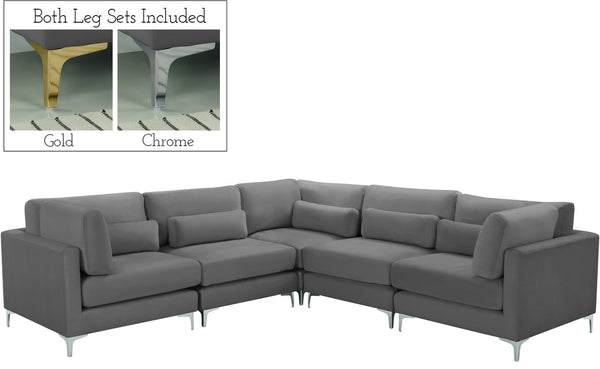 Julia Velvet / Engineered Wood / Metal / Foam Contemporary Grey Velvet Modular Sectional (5 Boxes) - 108.5" W x 112.5" D x 33" H