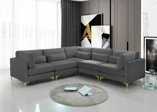 Julia Velvet / Engineered Wood / Metal / Foam Contemporary Grey Velvet Modular Sectional (5 Boxes) - 108.5" W x 112.5" D x 33" H