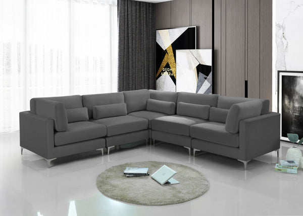 Julia Velvet / Engineered Wood / Metal / Foam Contemporary Grey Velvet Modular Sectional (5 Boxes) - 108.5" W x 112.5" D x 33" H