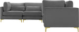 Julia Velvet / Engineered Wood / Metal / Foam Contemporary Grey Velvet Modular Sectional (5 Boxes) - 108.5" W x 112.5" D x 33" H