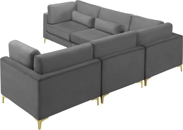 Julia Velvet / Engineered Wood / Metal / Foam Contemporary Grey Velvet Modular Sectional (5 Boxes) - 108.5" W x 112.5" D x 33" H