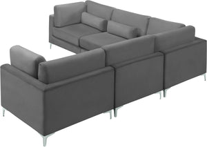 Julia Velvet / Engineered Wood / Metal / Foam Contemporary Grey Velvet Modular Sectional (5 Boxes) - 108.5" W x 112.5" D x 33" H
