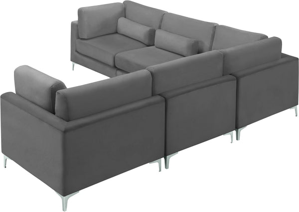 Julia Velvet / Engineered Wood / Metal / Foam Contemporary Grey Velvet Modular Sectional (5 Boxes) - 108.5" W x 112.5" D x 33" H