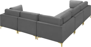 Julia Velvet / Engineered Wood / Metal / Foam Contemporary Grey Velvet Modular Sectional (5 Boxes) - 108.5" W x 112.5" D x 33" H