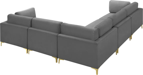 Julia Velvet / Engineered Wood / Metal / Foam Contemporary Grey Velvet Modular Sectional (5 Boxes) - 108.5" W x 112.5" D x 33" H