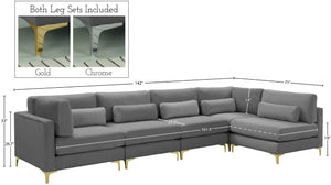 Julia Velvet / Engineered Wood / Metal / Foam Contemporary Grey Velvet Modular Sectional (5 Boxes) - 142" W x 71" D x 33" H"