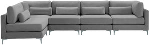 Julia Velvet / Engineered Wood / Metal / Foam Contemporary Grey Velvet Modular Sectional (5 Boxes) - 142" W x 71" D x 33" H"