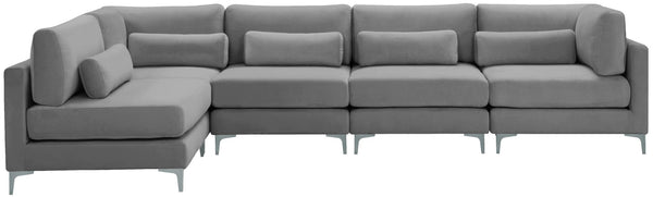 Julia Velvet / Engineered Wood / Metal / Foam Contemporary Grey Velvet Modular Sectional (5 Boxes) - 142" W x 71" D x 33" H"