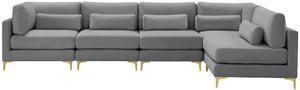 Julia Velvet / Engineered Wood / Metal / Foam Contemporary Grey Velvet Modular Sectional (5 Boxes) - 142" W x 71" D x 33" H"