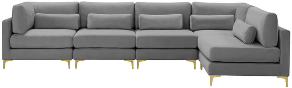 Julia Velvet / Engineered Wood / Metal / Foam Contemporary Grey Velvet Modular Sectional (5 Boxes) - 142" W x 71" D x 33" H"