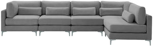 Julia Velvet / Engineered Wood / Metal / Foam Contemporary Grey Velvet Modular Sectional (5 Boxes) - 142" W x 71" D x 33" H"