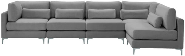 Julia Velvet / Engineered Wood / Metal / Foam Contemporary Grey Velvet Modular Sectional (5 Boxes) - 142" W x 71" D x 33" H"