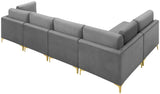 Julia Velvet / Engineered Wood / Metal / Foam Contemporary Grey Velvet Modular Sectional (5 Boxes) - 142" W x 71" D x 33" H"