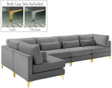 Julia Velvet / Engineered Wood / Metal / Foam Contemporary Grey Velvet Modular Sectional (5 Boxes) - 142" W x 71" D x 33" H"