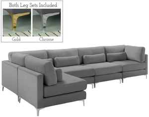 Julia Velvet / Engineered Wood / Metal / Foam Contemporary Grey Velvet Modular Sectional (5 Boxes) - 142" W x 71" D x 33" H"
