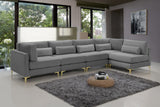 Julia Velvet / Engineered Wood / Metal / Foam Contemporary Grey Velvet Modular Sectional (5 Boxes) - 142" W x 71" D x 33" H"