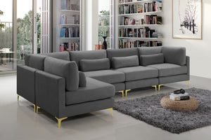 Julia Velvet / Engineered Wood / Metal / Foam Contemporary Grey Velvet Modular Sectional (5 Boxes) - 142" W x 71" D x 33" H"