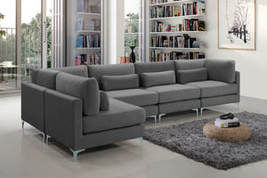 Julia Velvet / Engineered Wood / Metal / Foam Contemporary Grey Velvet Modular Sectional (5 Boxes) - 142" W x 71" D x 33" H"