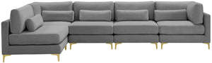 Julia Velvet / Engineered Wood / Metal / Foam Contemporary Grey Velvet Modular Sectional (5 Boxes) - 142" W x 71" D x 33" H"