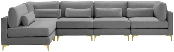 Julia Velvet / Engineered Wood / Metal / Foam Contemporary Grey Velvet Modular Sectional (5 Boxes) - 142" W x 71" D x 33" H"