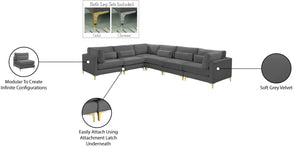 Julia Velvet / Engineered Wood / Metal / Foam Contemporary Grey Velvet Modular Sectional (6 Boxes) - 142" W x 112.5" D x 33" H