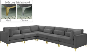 Julia Velvet / Engineered Wood / Metal / Foam Contemporary Grey Velvet Modular Sectional (6 Boxes) - 142" W x 112.5" D x 33" H