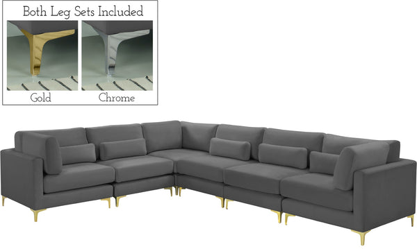 Julia Velvet / Engineered Wood / Metal / Foam Contemporary Grey Velvet Modular Sectional (6 Boxes) - 142" W x 112.5" D x 33" H