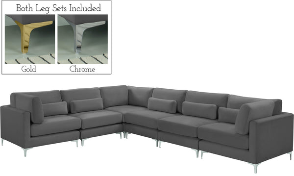 Julia Velvet / Engineered Wood / Metal / Foam Contemporary Grey Velvet Modular Sectional (6 Boxes) - 142" W x 112.5" D x 33" H