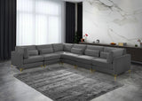 Julia Velvet / Engineered Wood / Metal / Foam Contemporary Grey Velvet Modular Sectional (6 Boxes) - 142" W x 112.5" D x 33" H